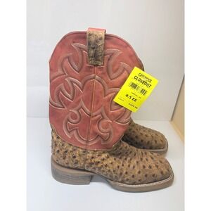Cavenders Mens 8.5EE Tan Ostrich Print Burnt Orange Cowboy Boots CVM162-16